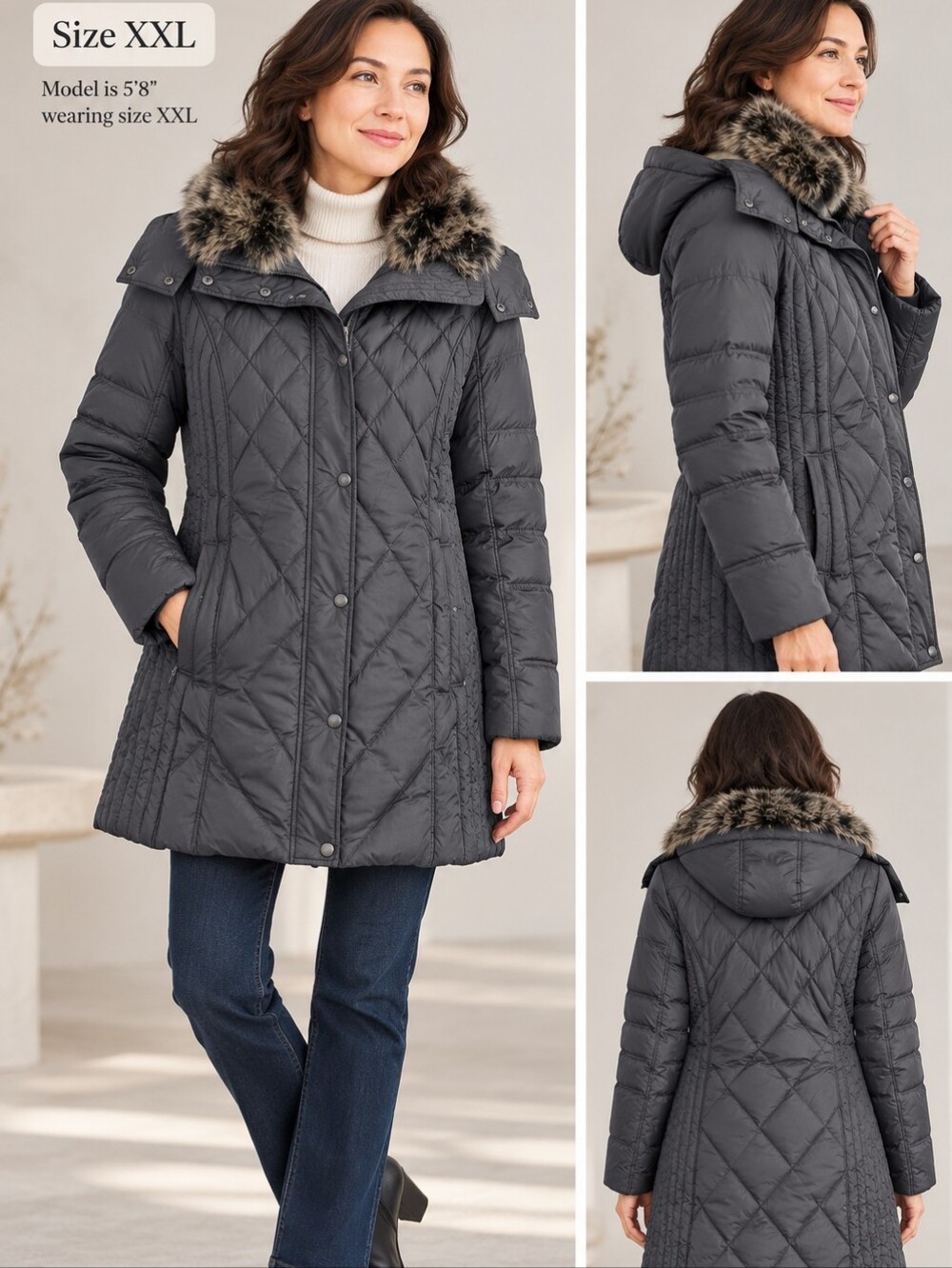 EUC London Fog Women Down Parka Winter Coat Hooded Removable Faux Fur Collar XXL